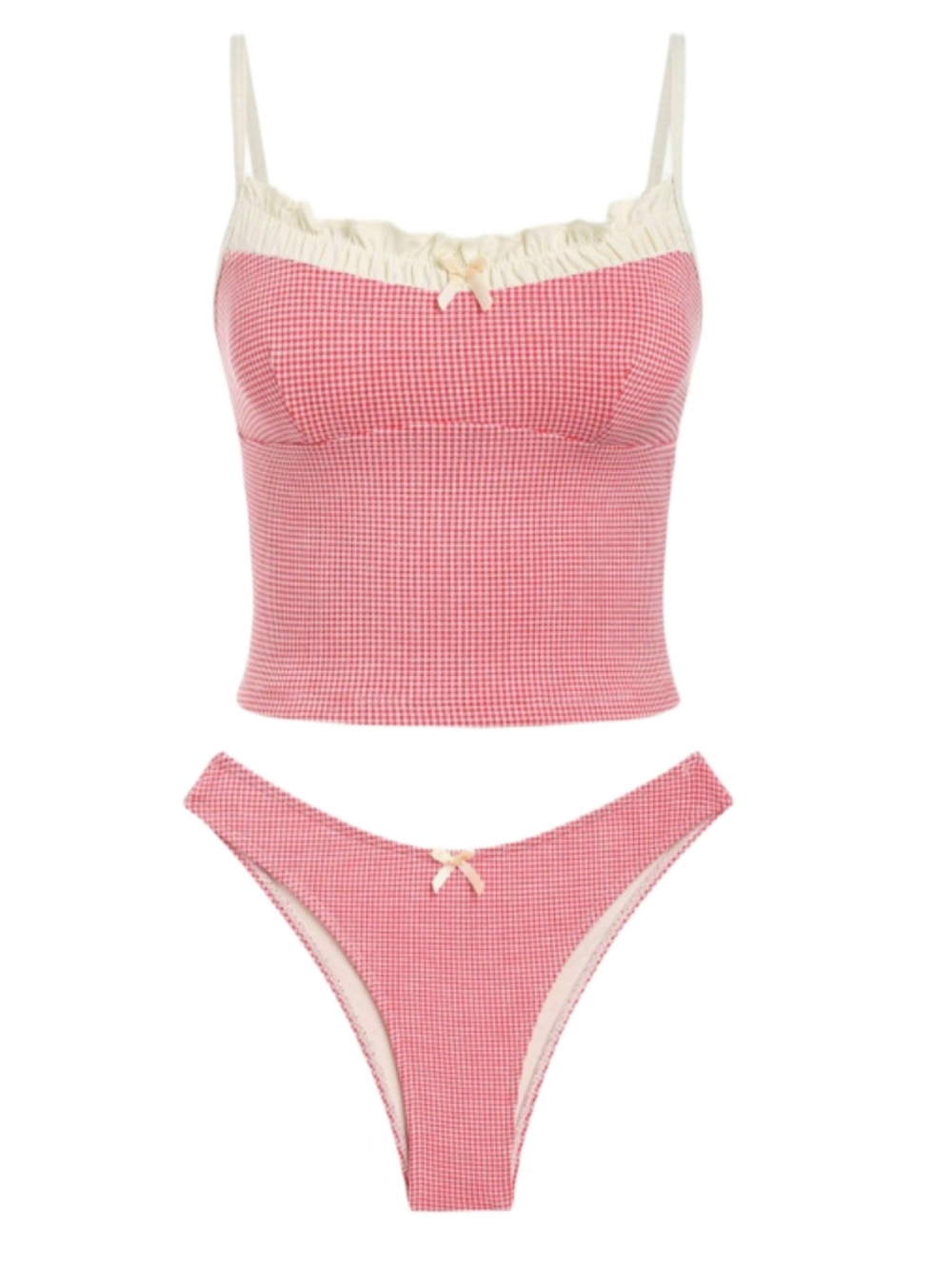 CIDER RED WHITE/CREAM GINGHAM RUCHED RUFFLE CHEEKY TANKINI SET SIZE MEDIUM NWT